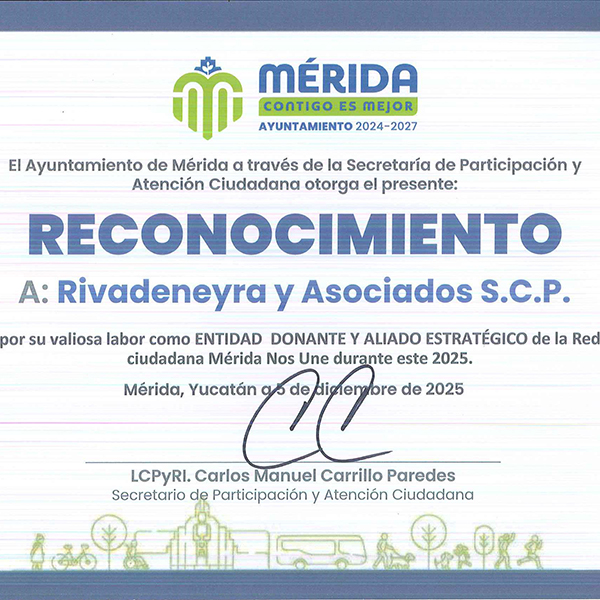 Rivadeneyra y Asociados es reconocido por el Ayuntamiento de Mérida